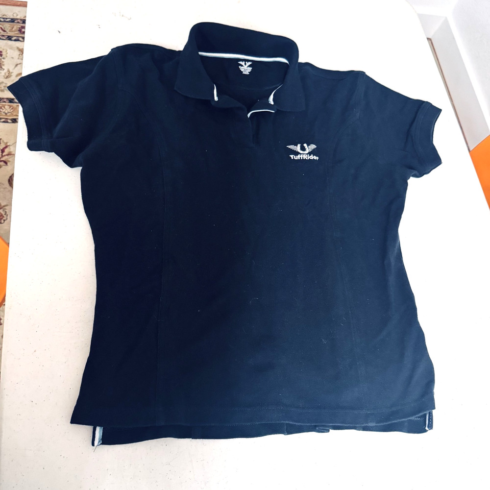 TuffRider‎ Equestrian Polo Shirt Women's XL Black short sleeve 100% cotton